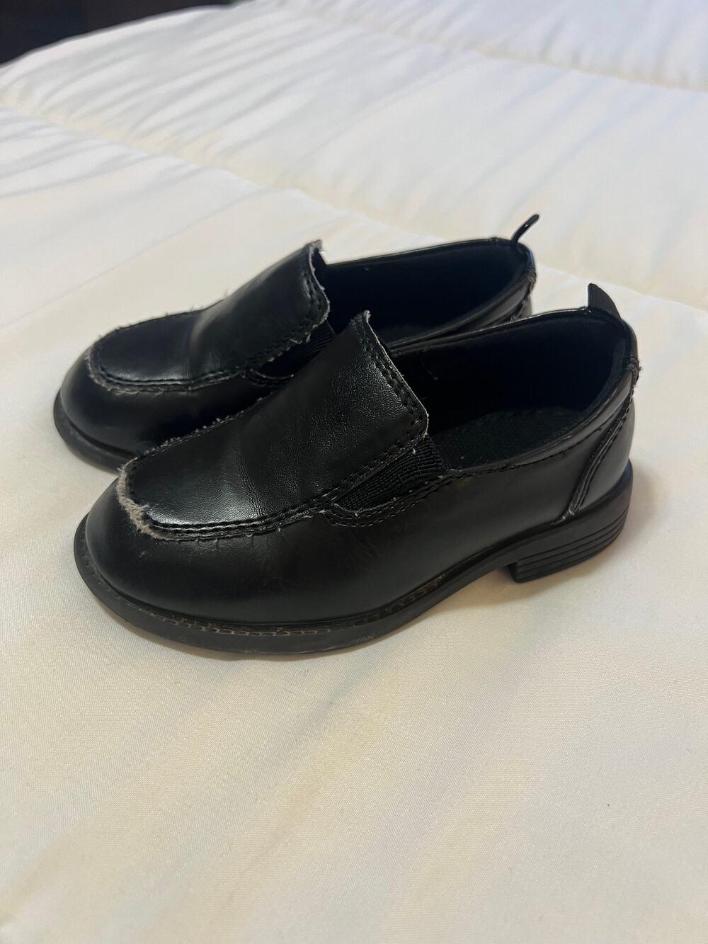 George Toddler Boys Loafers Size 8 Black Dennis Slip On Dress Shoes Moc Toe Flaw